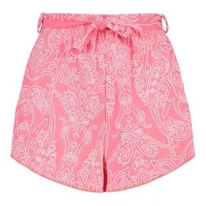 Boohoo Women's Paisley Print Belted Flippy Shorts in Coral